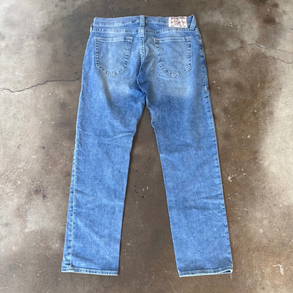 True Religion Geno Jeans Mens 34 Blue Excellent Relaxed Slim Horseshoe Stitch